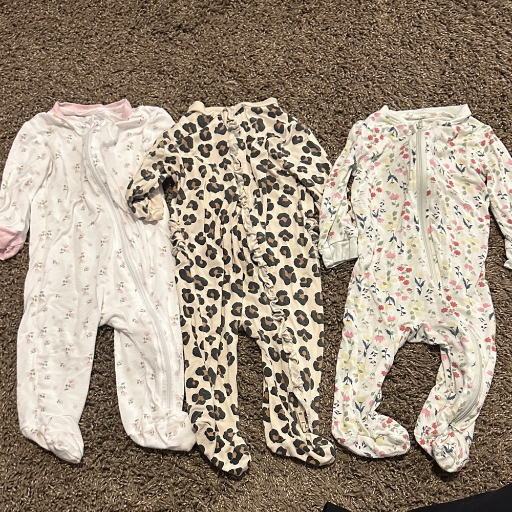 Charming Kids Footies Set with Leopard and Floral Prints